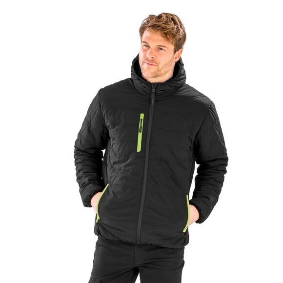 Result Genuine Recycled Mens Compass Padded Winter Jacket / Black/Lime Green - Picture 2 of 2